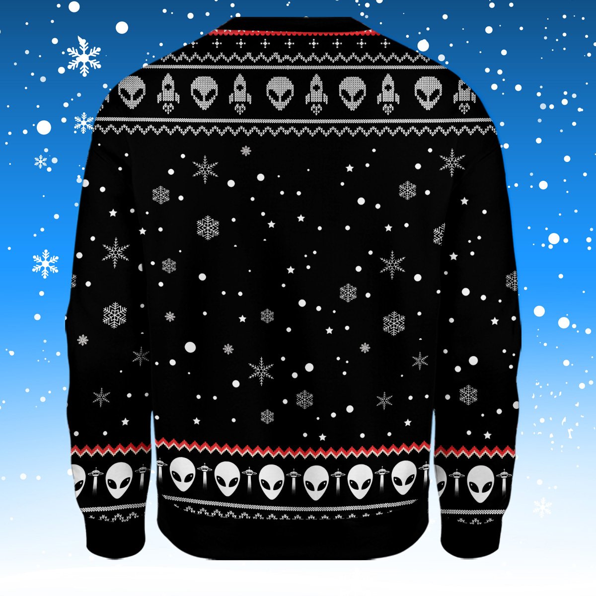 Another back view of the festive polyester sweater
