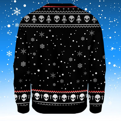 Another back view of the festive polyester sweater
