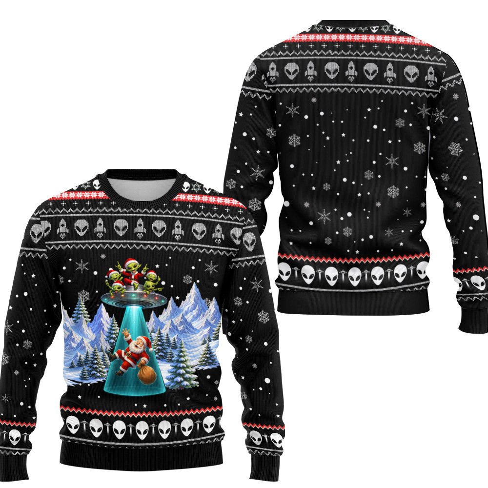 Alternative view of the alien themed holiday sweater