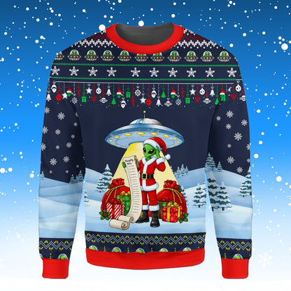 Additional front view of the alien christmas ugly sweater