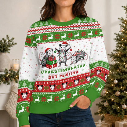 Lifestyle shot of adult humor holiday ugly sweater