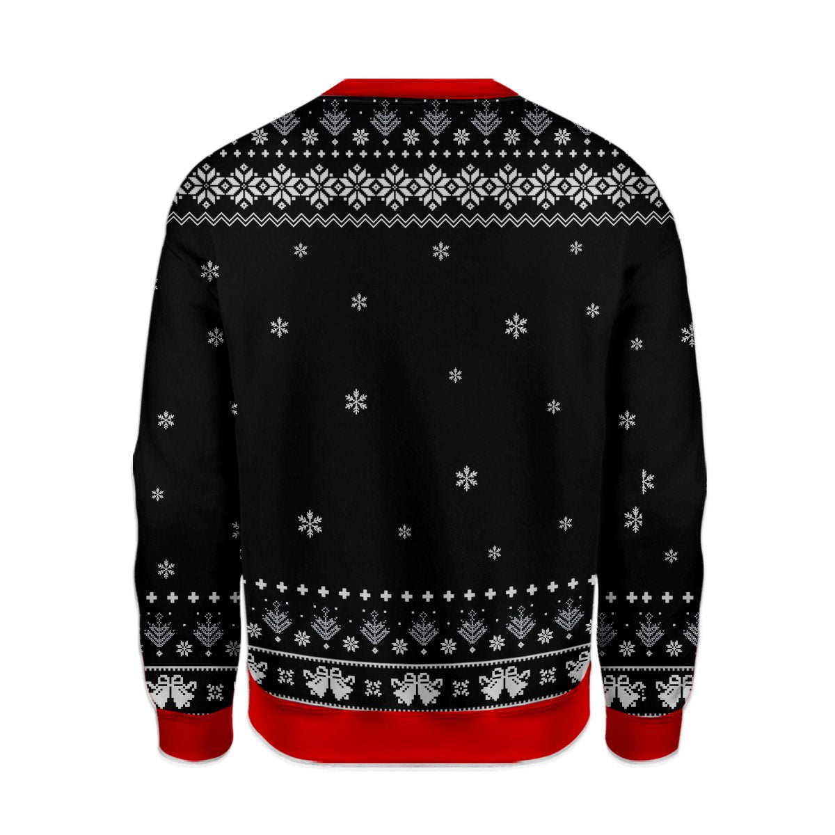 Back view of the badass santa ugly sweater in black