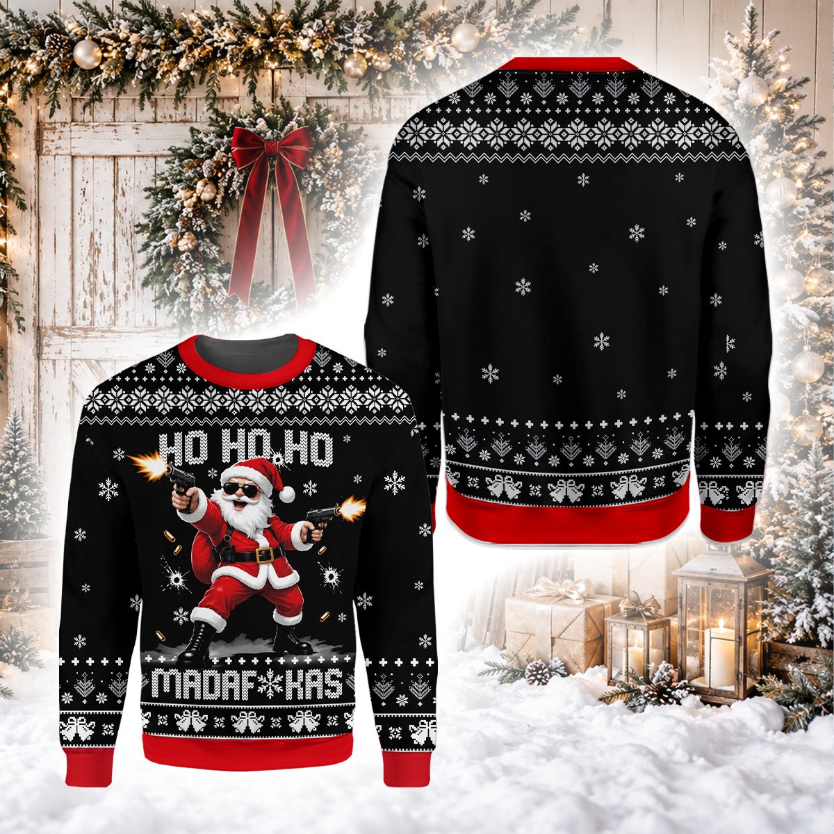 Front view detail of the badass ugly sweater