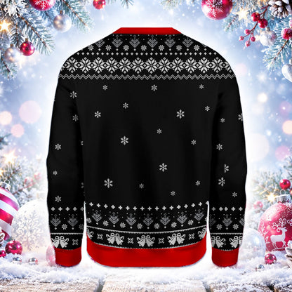Back view of the multicolor badass ugly christmas sweater