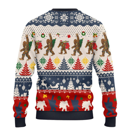 Back detail of bigfoot ugly sweater