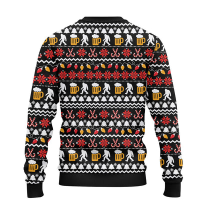 Multicolor bigfoot ugly christmas sweater with festive pattern, alternate back view