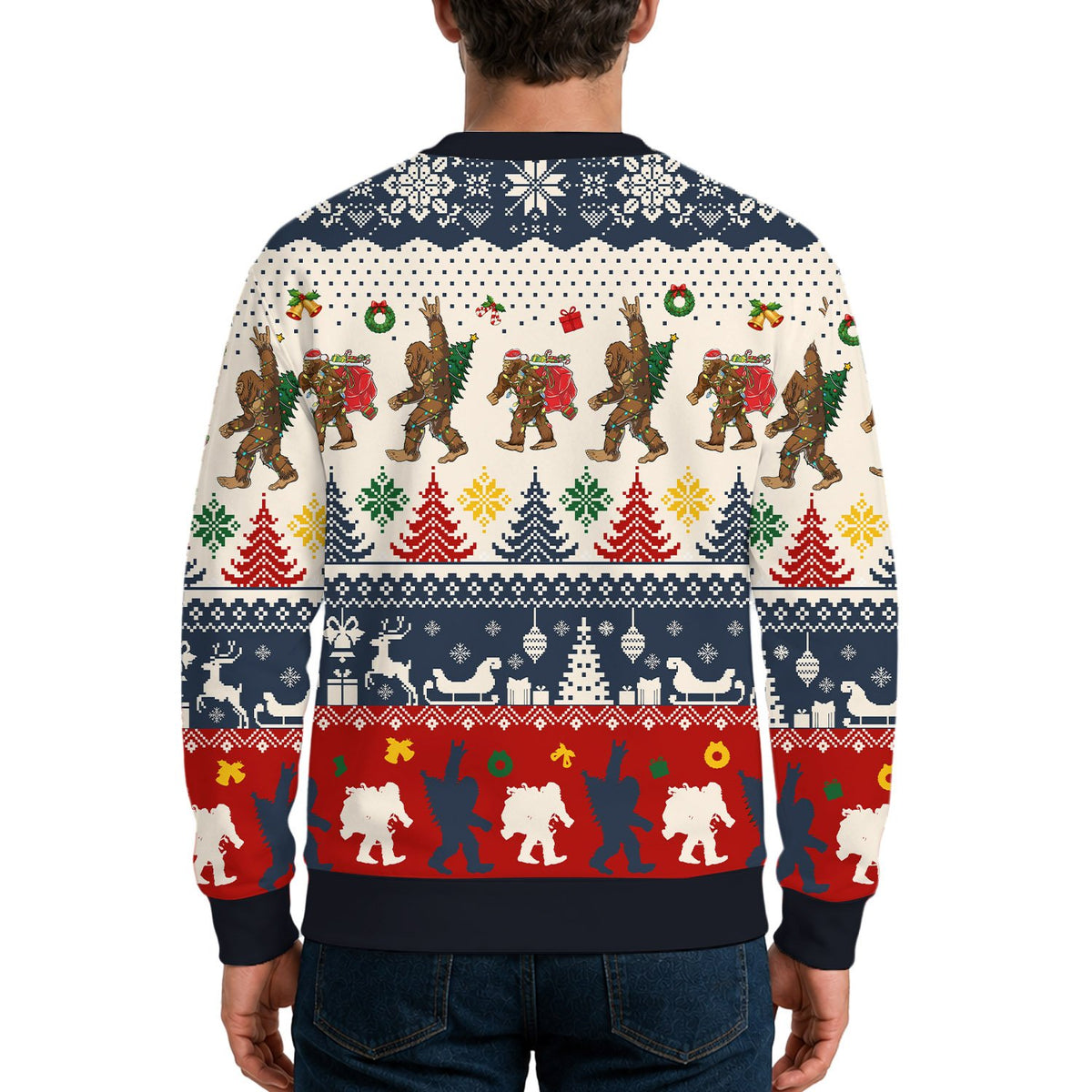 Back view of holiday ugly sweater