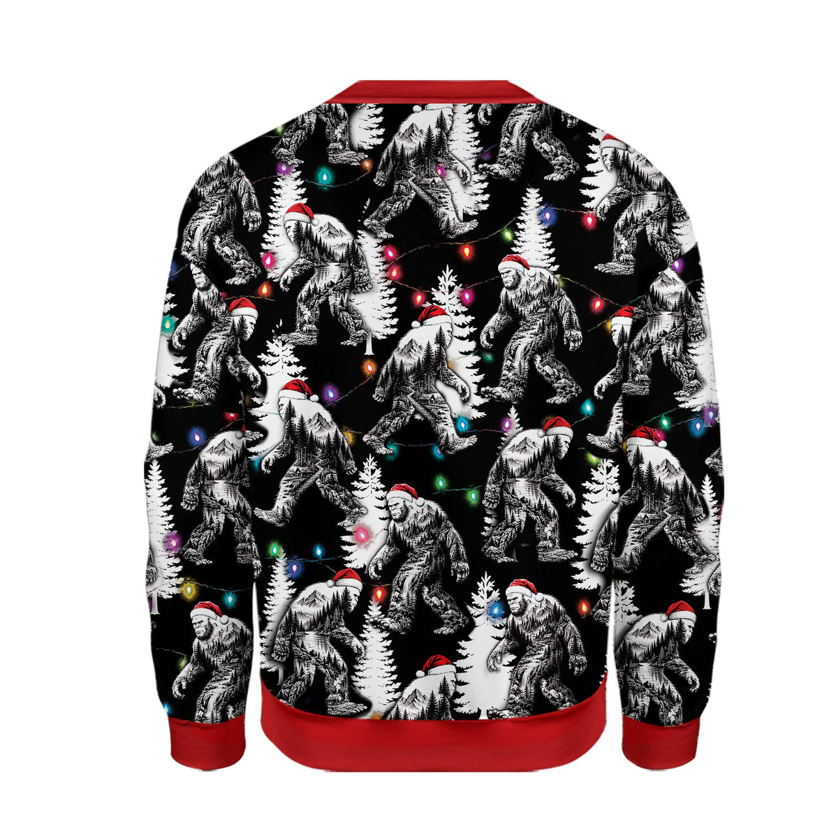 Back view of bigfoot christmas ugly sweater