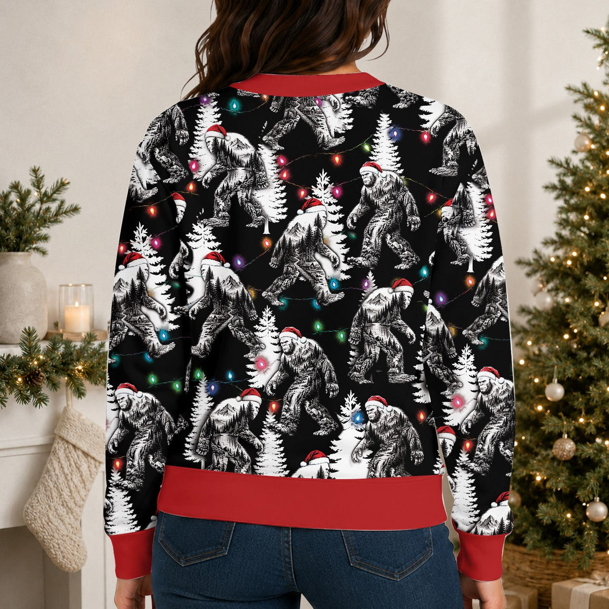 Third lifestyle view of ugly christmas sweater bigfoot