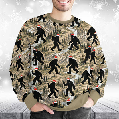 Final lifestyle view of the mountain landscape Bigfoot sweater