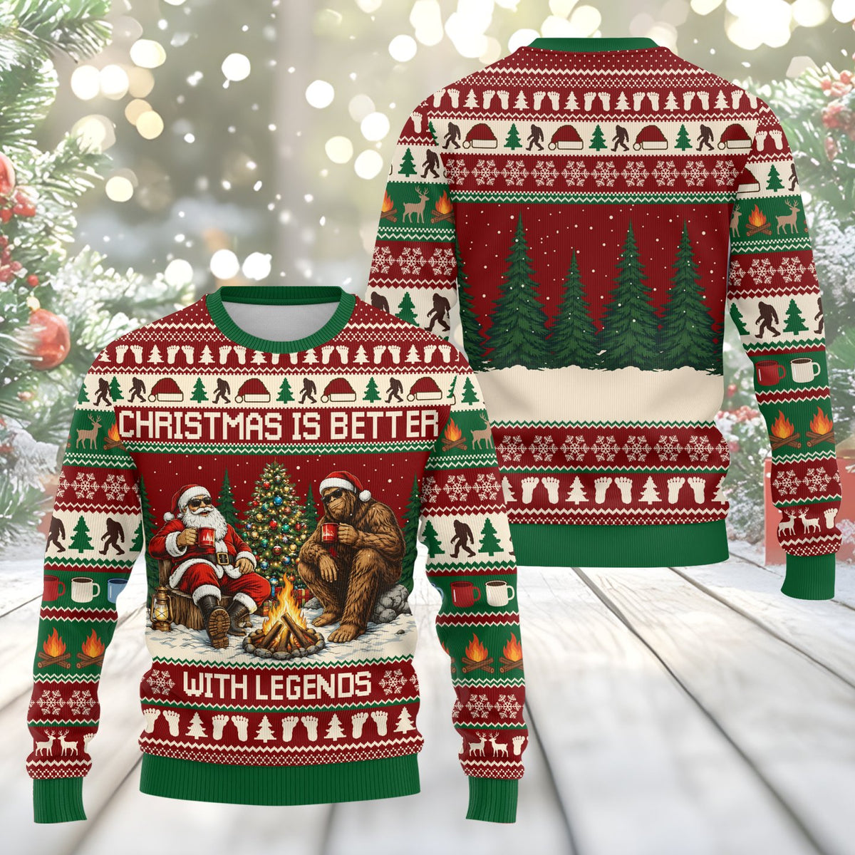 Secondary detail view of the Bigfoot and Santa campfire design