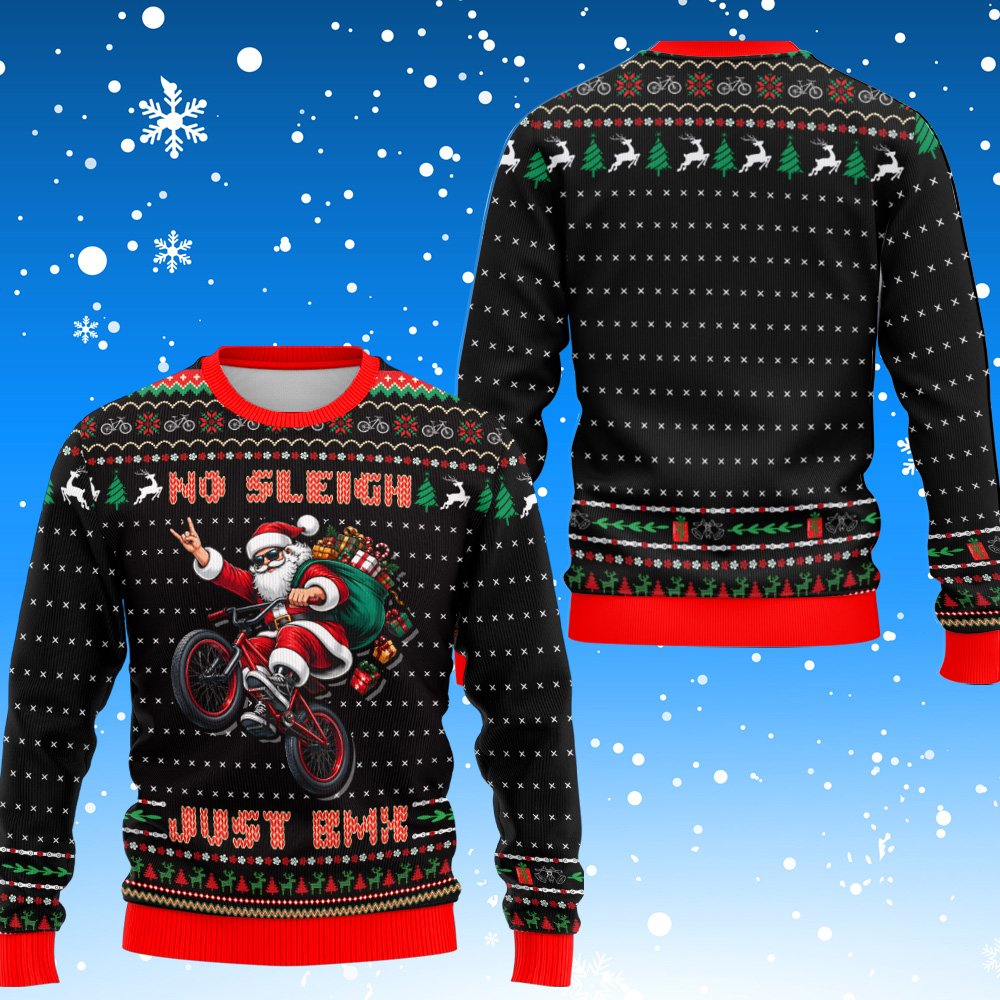 Detailed angled view showing the sweater sleeve and design