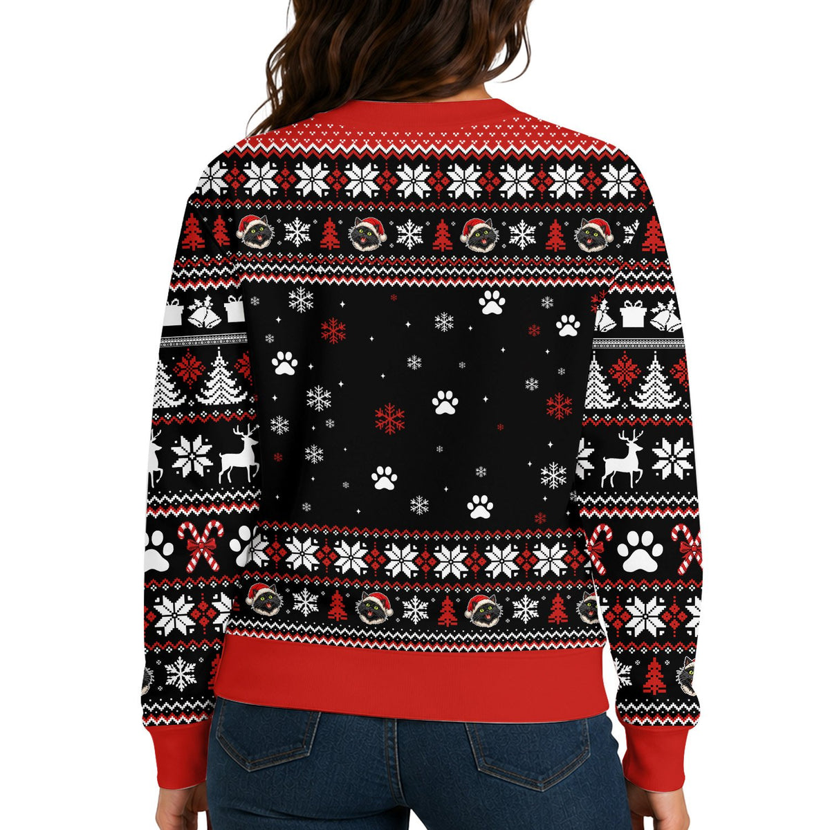 Back view of the black and red christmas ugly sweater