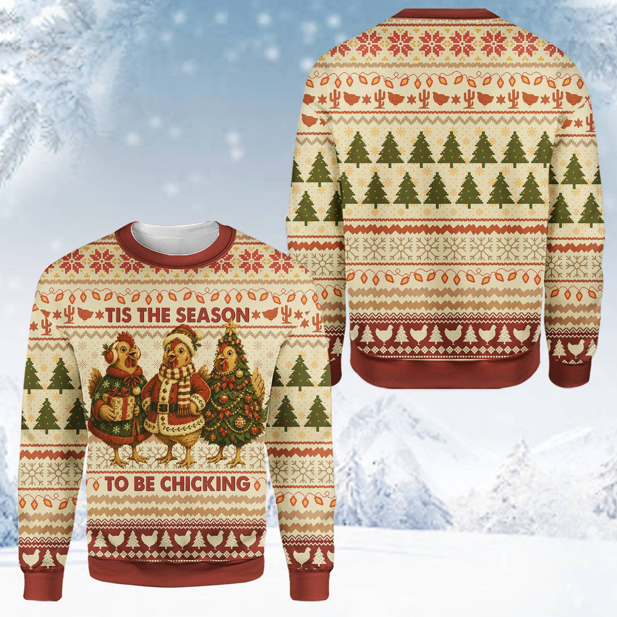Flat lay front view of the holiday ugly sweater