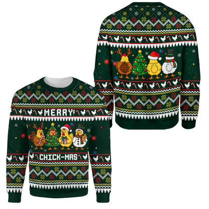 Detailed back view of the green funny ugly sweater