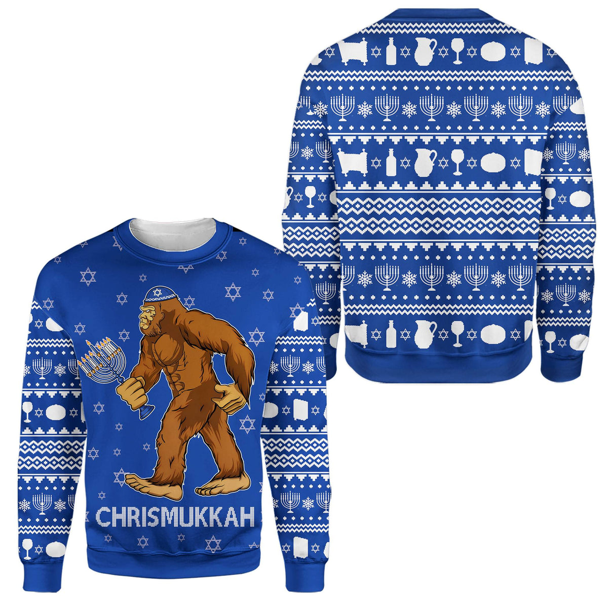 Another close up front view of the blue chrismukkah ugly sweater