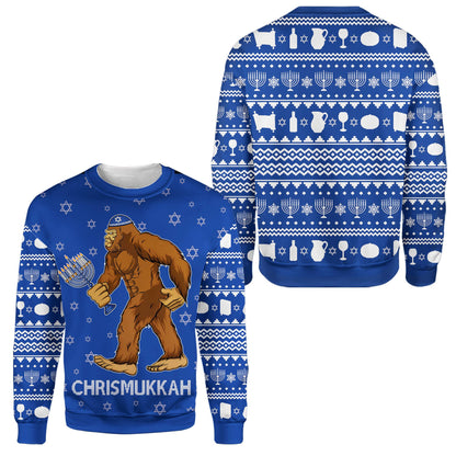 Another close up front view of the blue chrismukkah ugly sweater