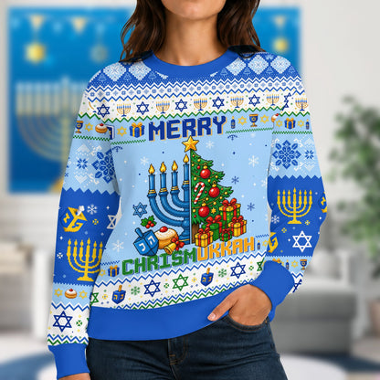 Lifestyle view of ugly holiday sweater in a festive setting