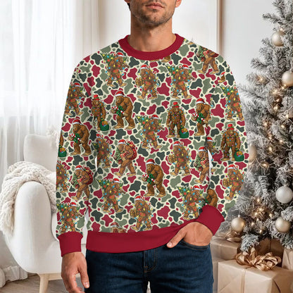Back view of the Bigfoot Christmas camo ugly sweater