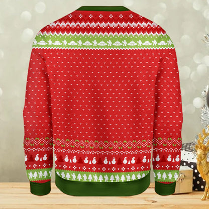 Close-up back view of the holiday ugly sweater