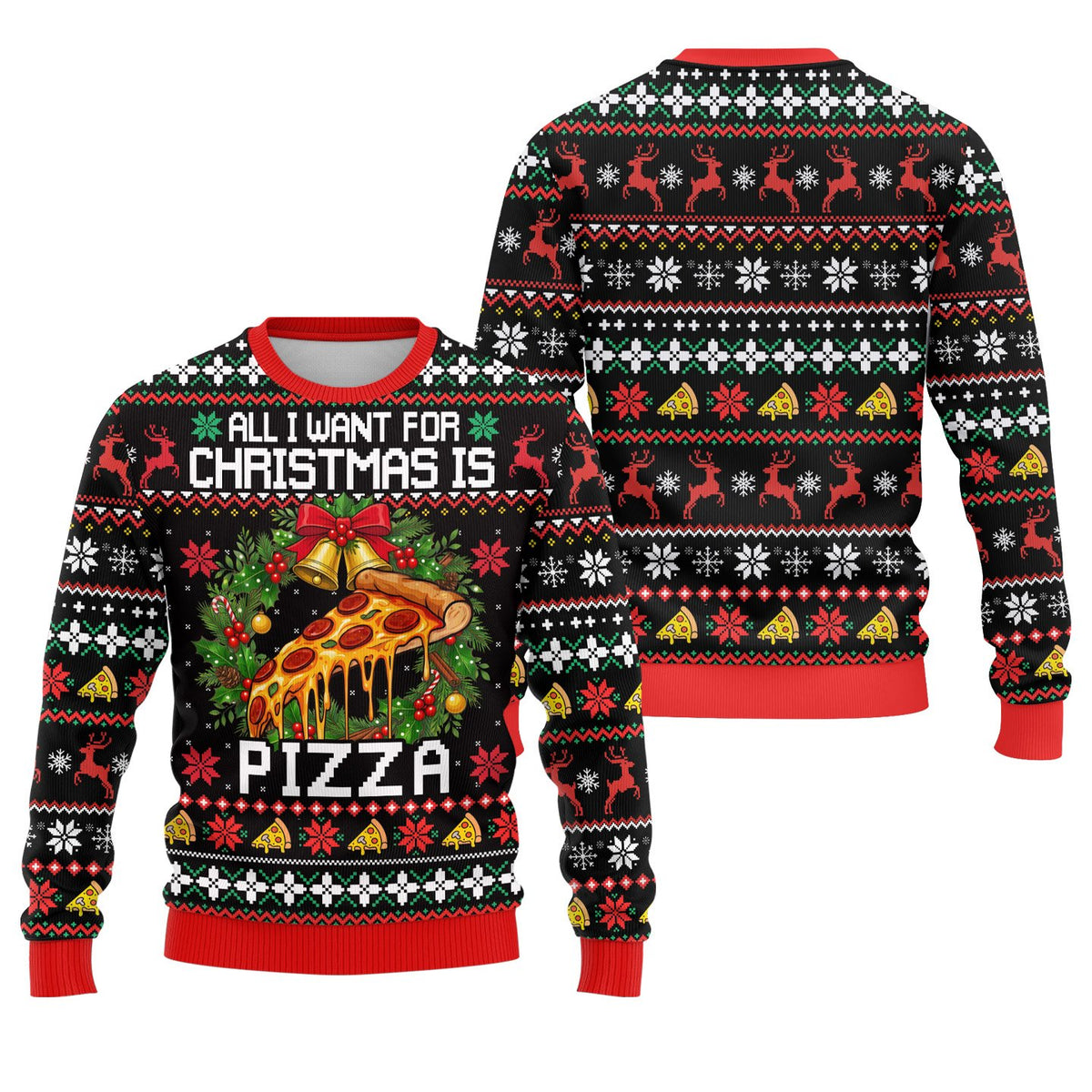 Close up front view of holiday ugly christmas sweater