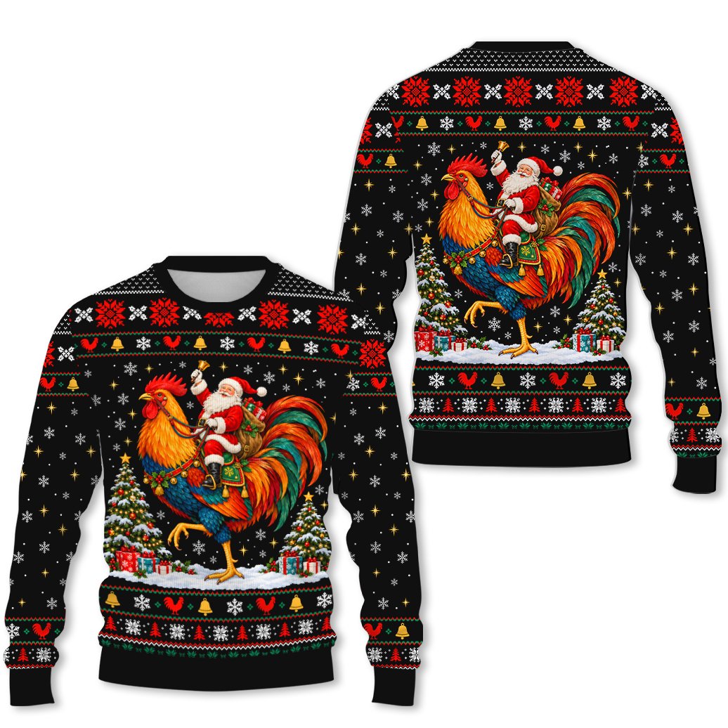 Full front view of the black ugly sweater with traditional knit patterns
