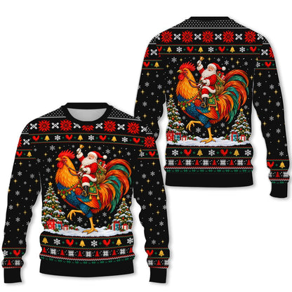 Full front view of the black ugly sweater with traditional knit patterns