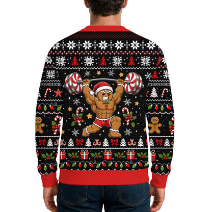 Lifestyle view of a person wearing the black ugly christmas sweater