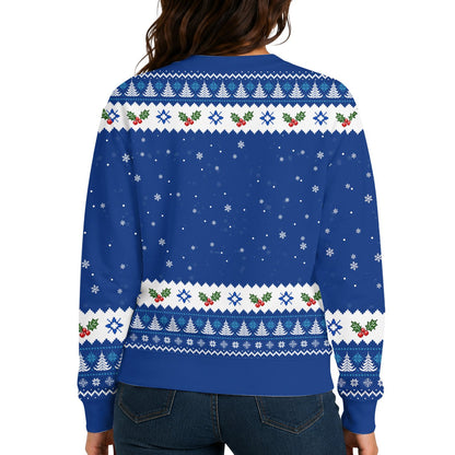 Detailed back view of the holiday sweater ugly printed knit texture design