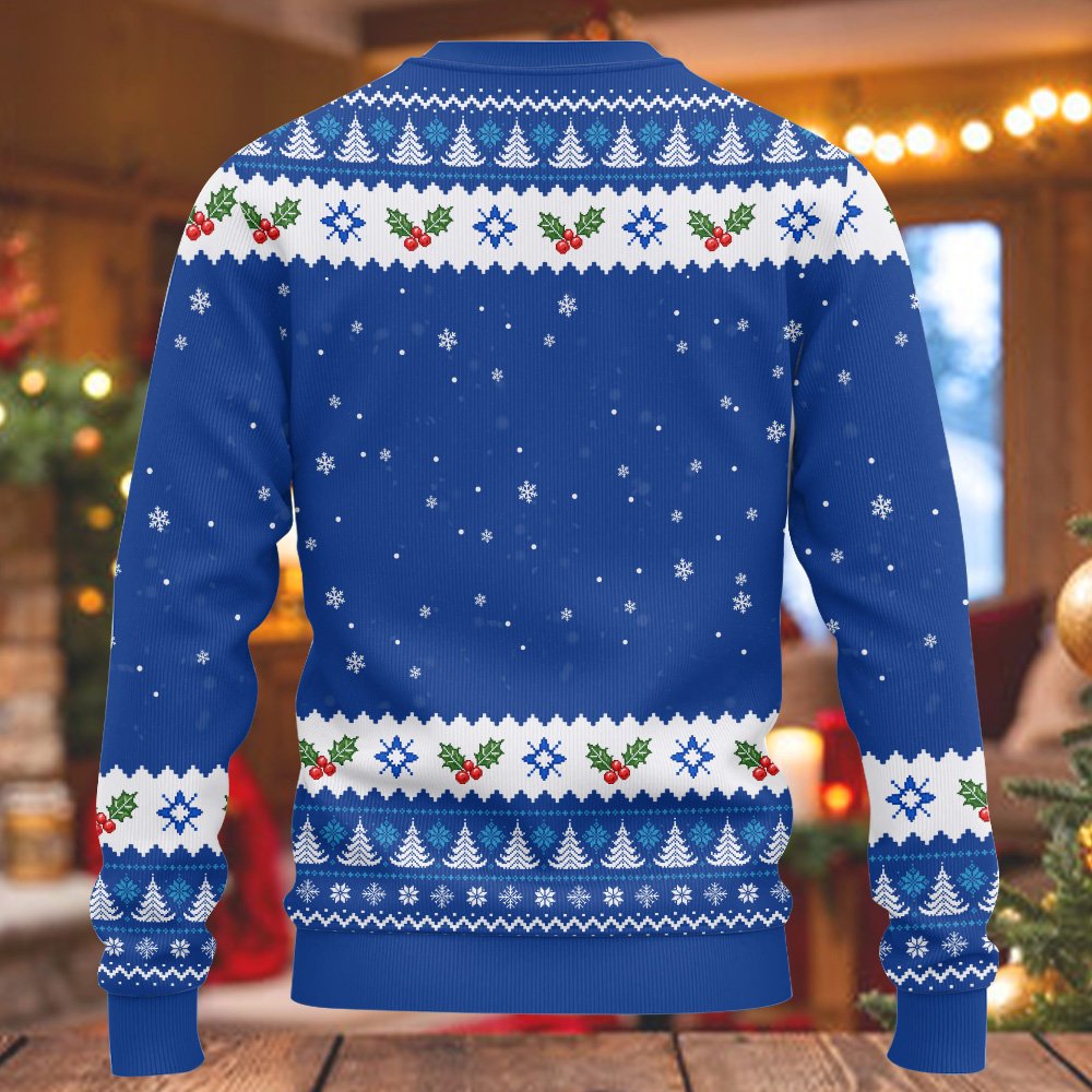 Detailed pattern view on the back of the holiday sweater