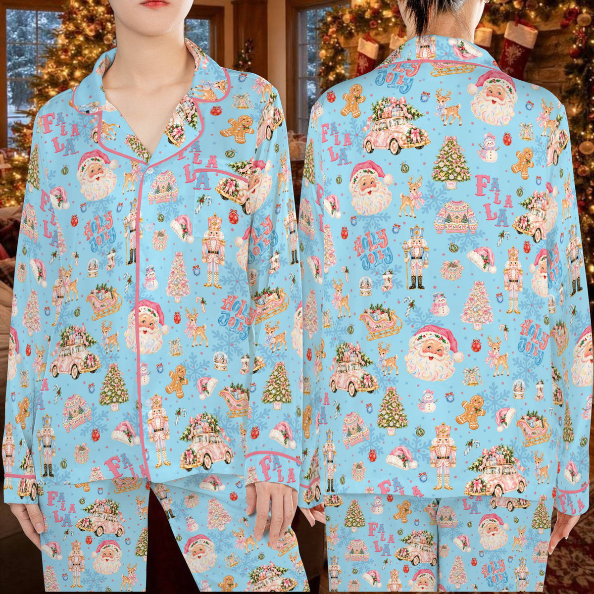 Light blue christmas ugly sweater showcasing nostalgic holiday patterns, front view