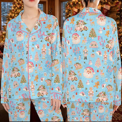 Light blue christmas ugly sweater showcasing nostalgic holiday patterns, front view