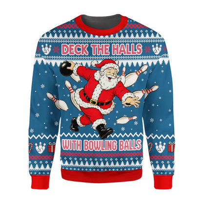 Detail view of the printed fabric on the blue holiday sweater