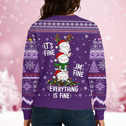 Second lifestyle image featuring the purple holiday sweater