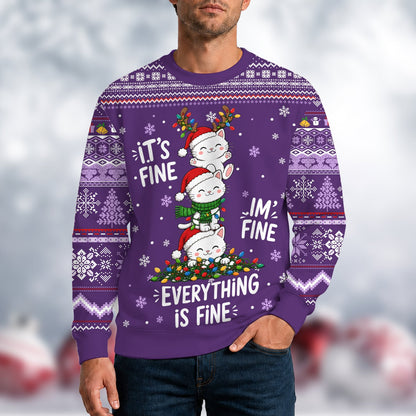 Fourth lifestyle view highlighting the cat design and 'It's fine' text