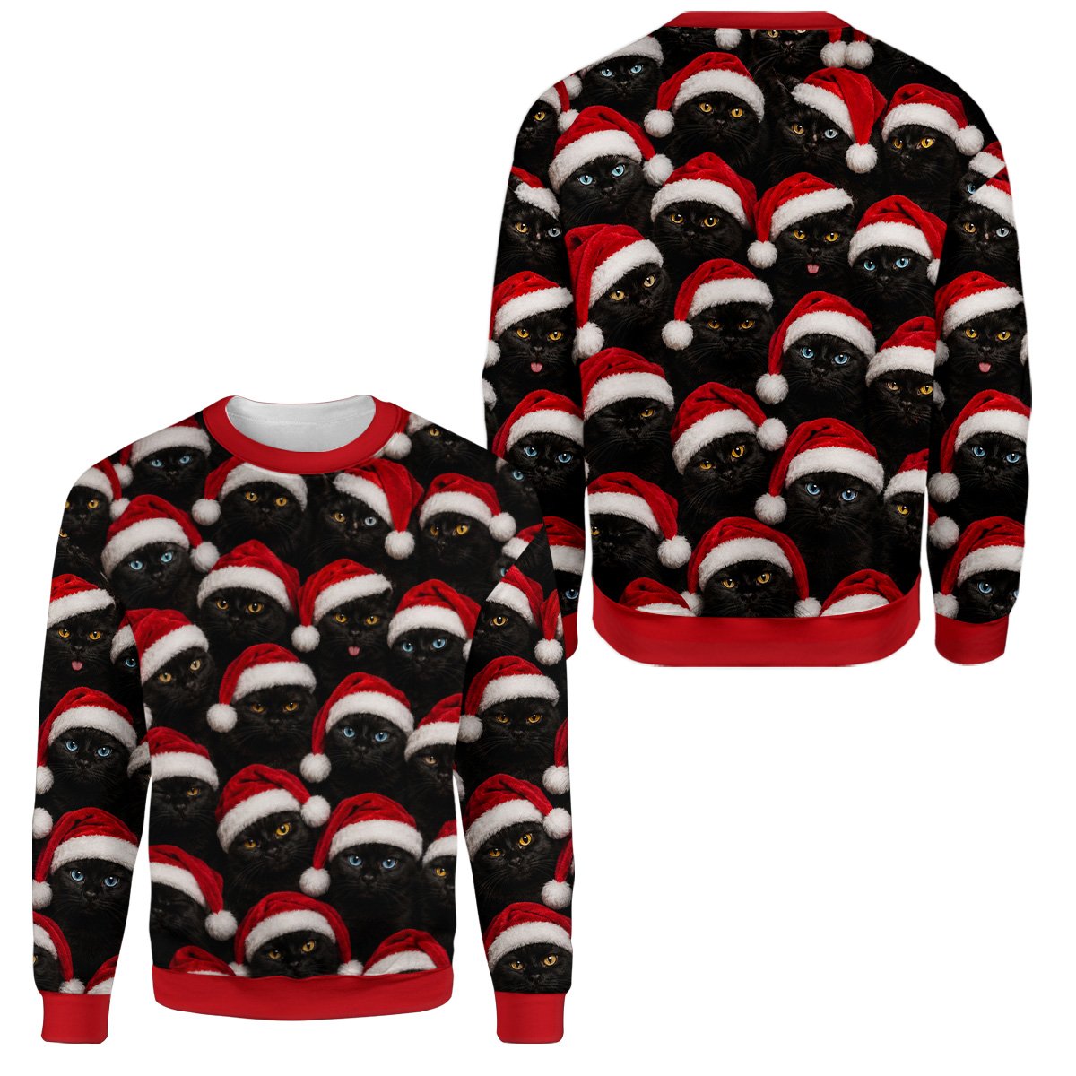 Front view of the holiday ugly sweater with cats