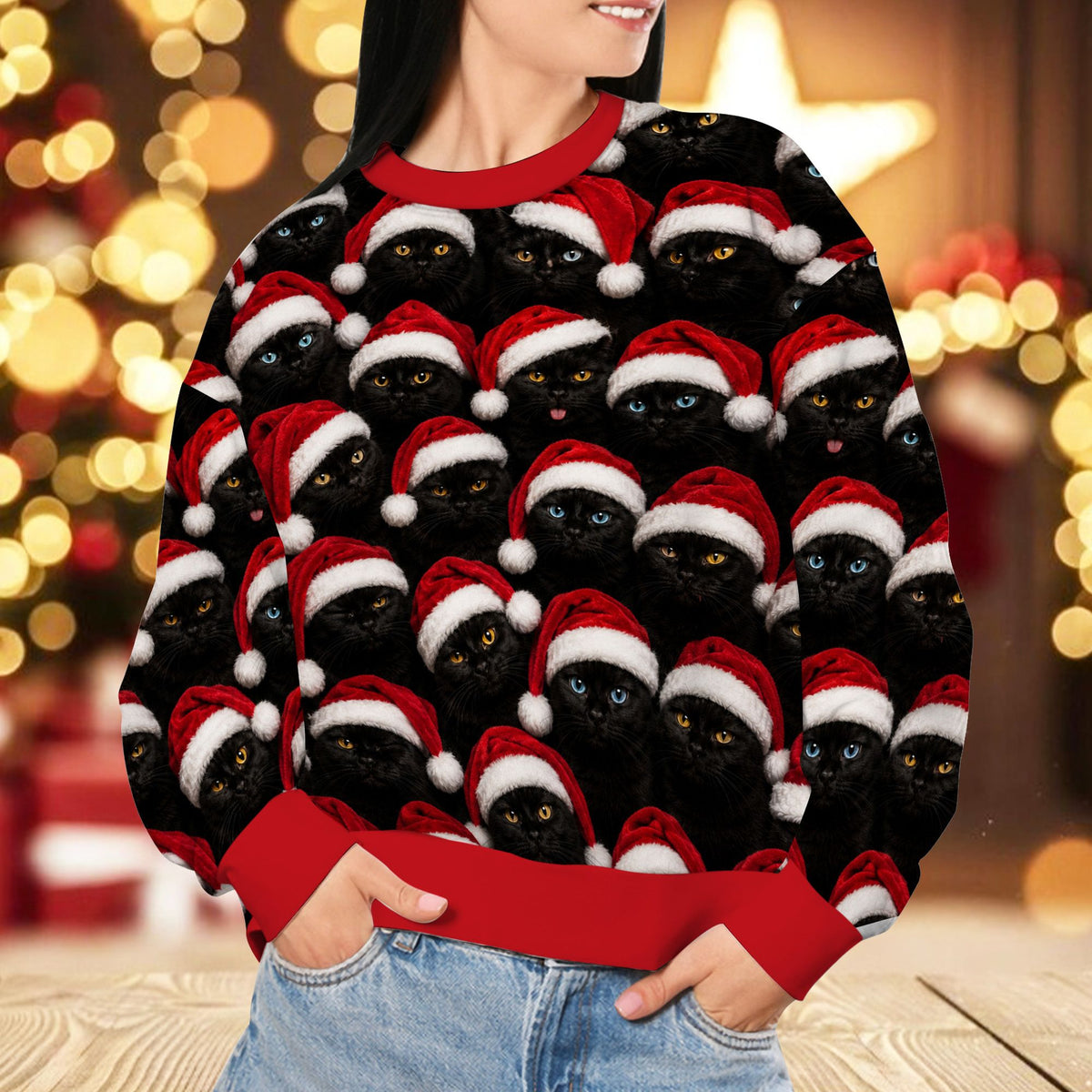 Second lifestyle view of the holiday ugly sweater in a festive setting
