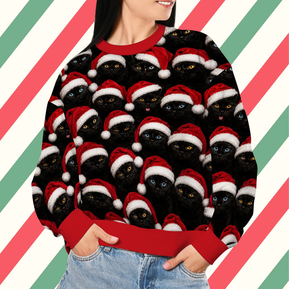 Third lifestyle view showing the fit of the ugly christmas sweater