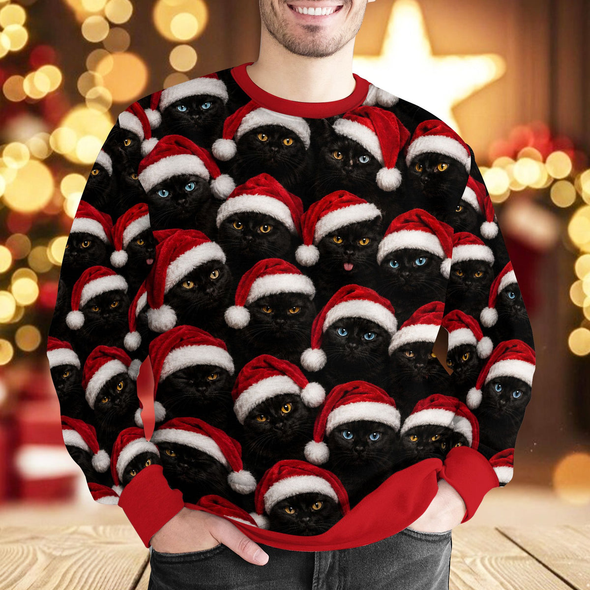 Fifth lifestyle image featuring the black and white ugly christmas sweater