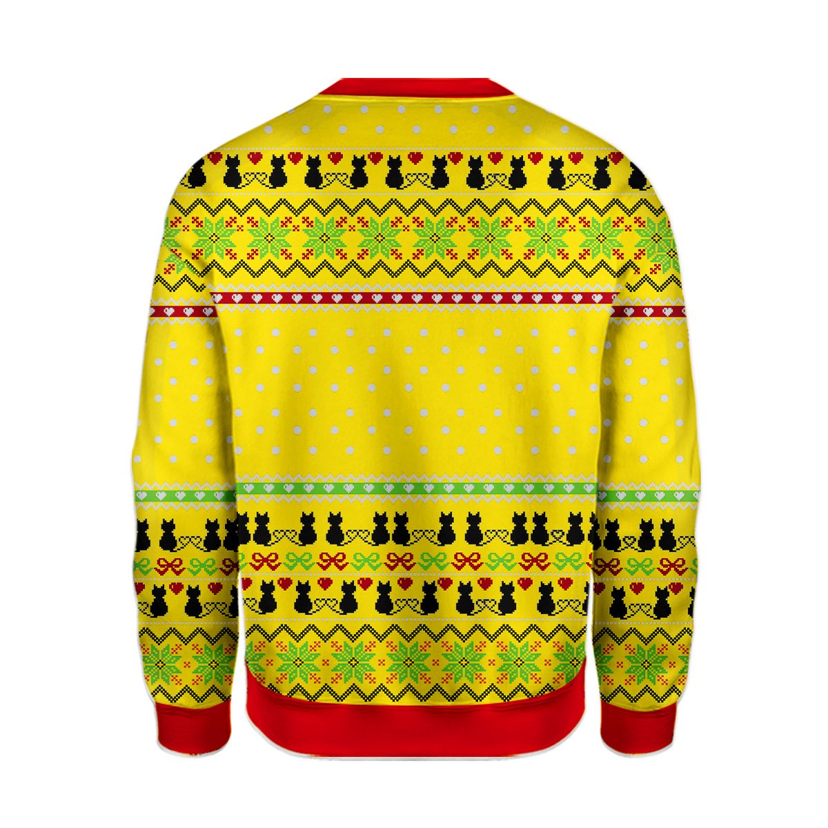 Another lifestyle shot of the holiday ugly sweater with cat design