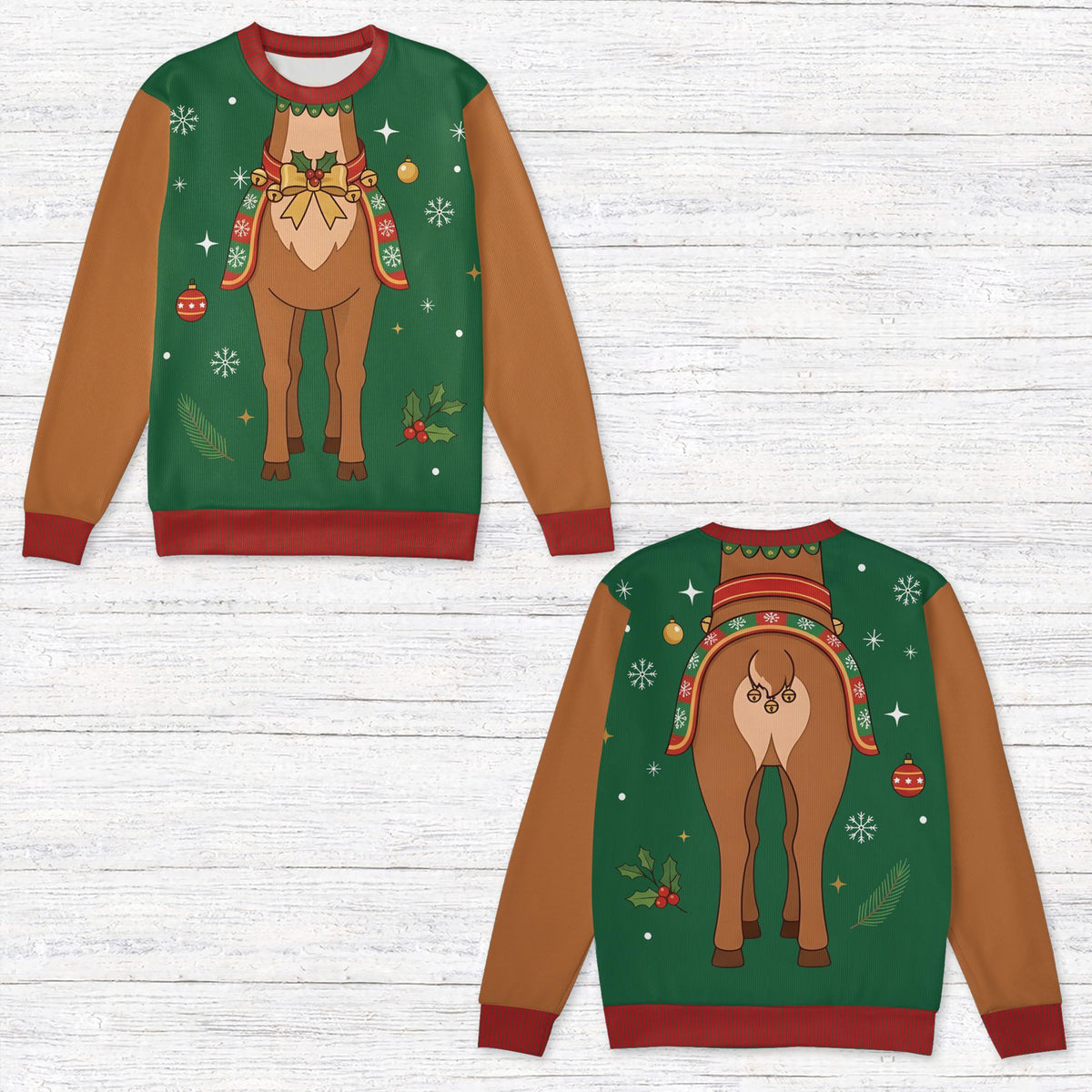 Green holiday ugly sweater character design, front view