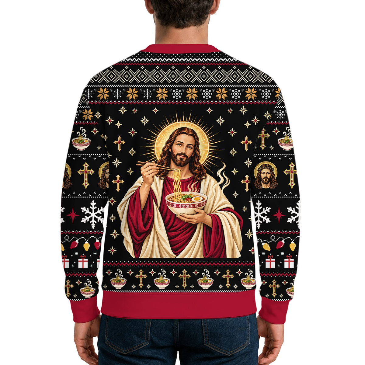Back view of the black holiday ugly sweater
