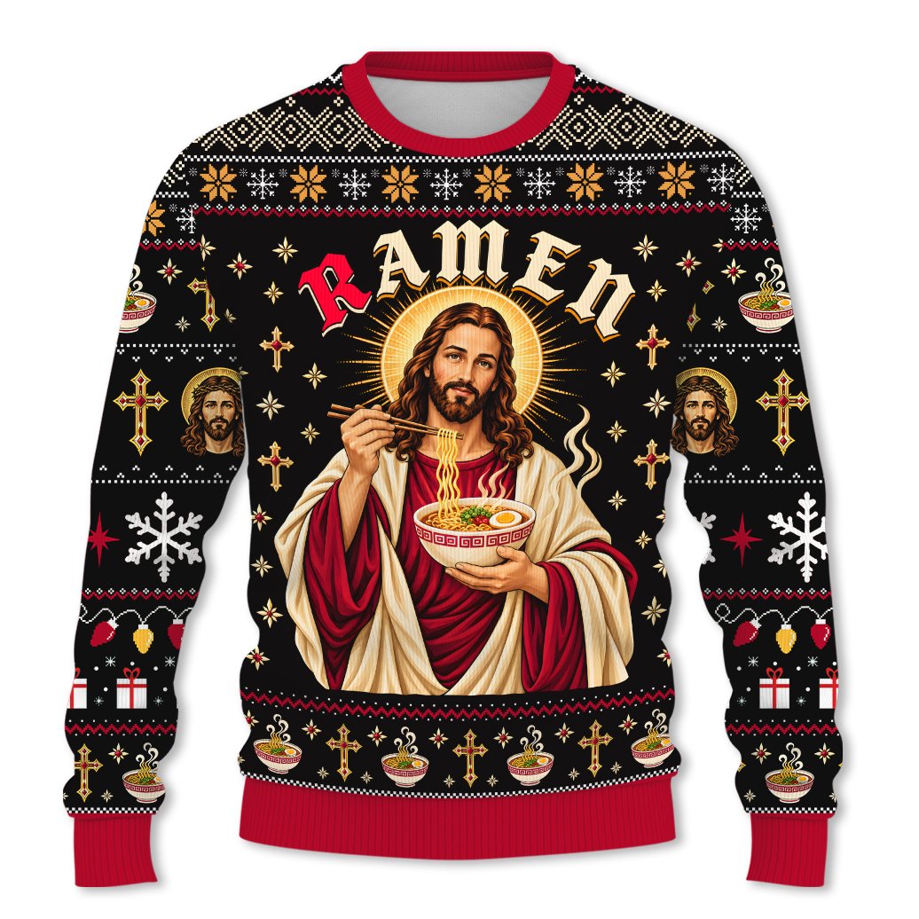 Additional front view showing the festive ramen and snowflake pattern