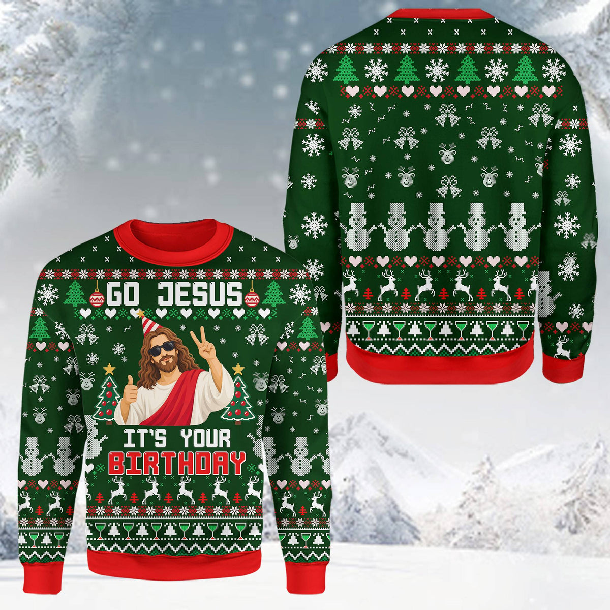 Alternate back view showing festive pattern