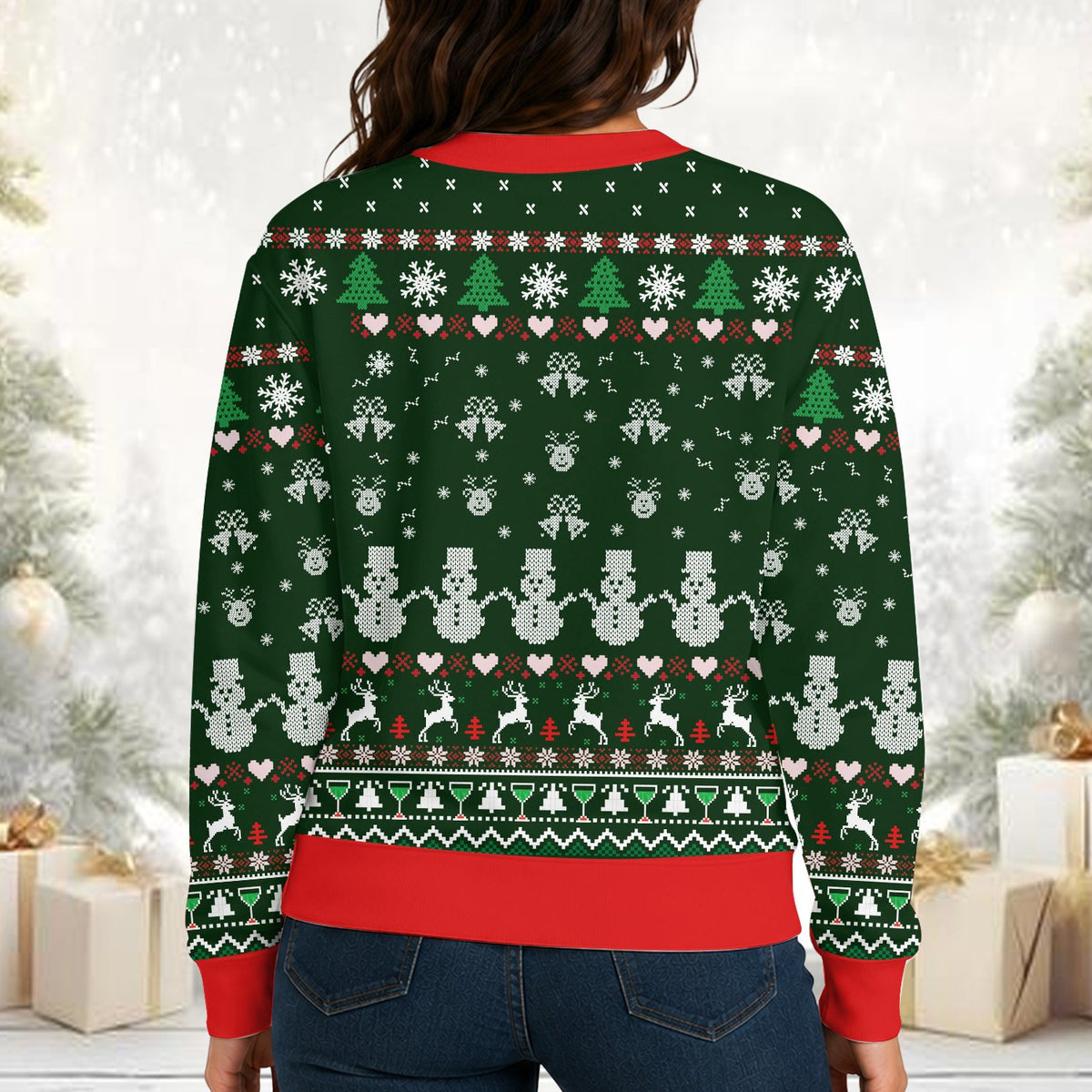 Back view of the Christmas faith ugly sweater