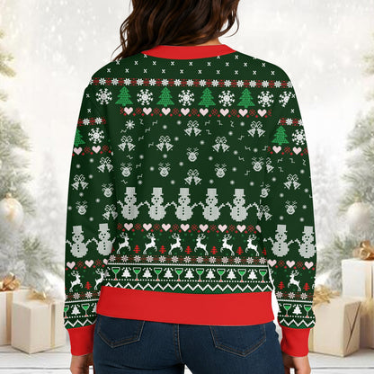 Back view of the Christmas faith ugly sweater