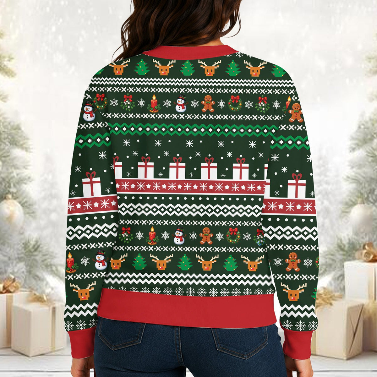 Third lifestyle view of the christmas fitness ugly sweater