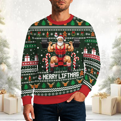 Lifestyle view of someone wearing the fitness ugly christmas sweater