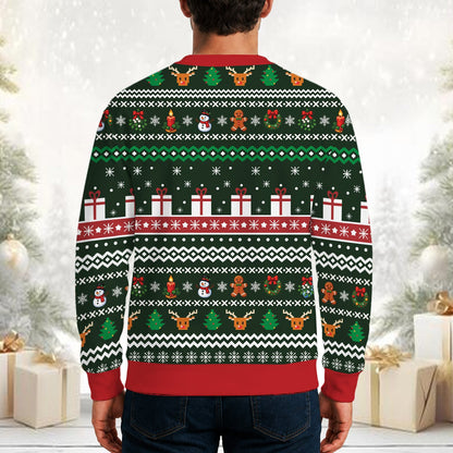 Another lifestyle view of the holiday ugly sweater