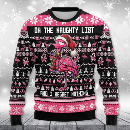 Alternative front view of the flamingo holiday ugly sweater